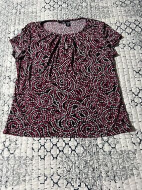 east 5th Brown and Pink Floral Cap Sleeve Peep Hole Knit Top Ladies XL